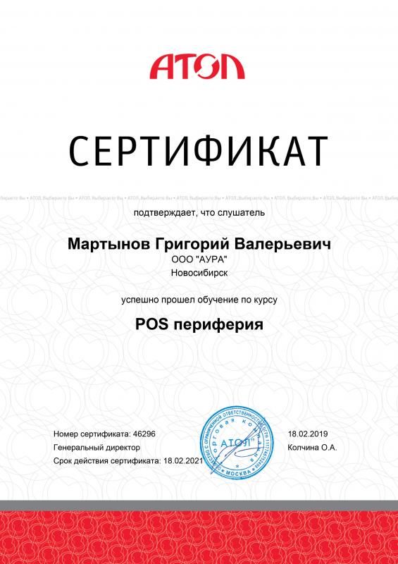 Сертификат Мартынов Г.В. лицензия фото