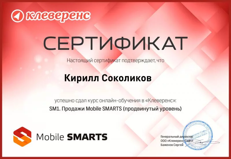 Сертификат ПО Mobile Smarts лицензия фото